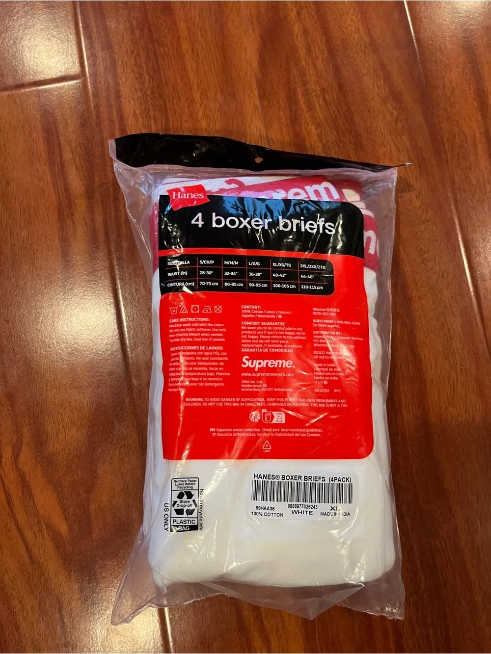 Supreme x Hanes Boxer Briefs 4-Pack White (Size XL) - Brand New